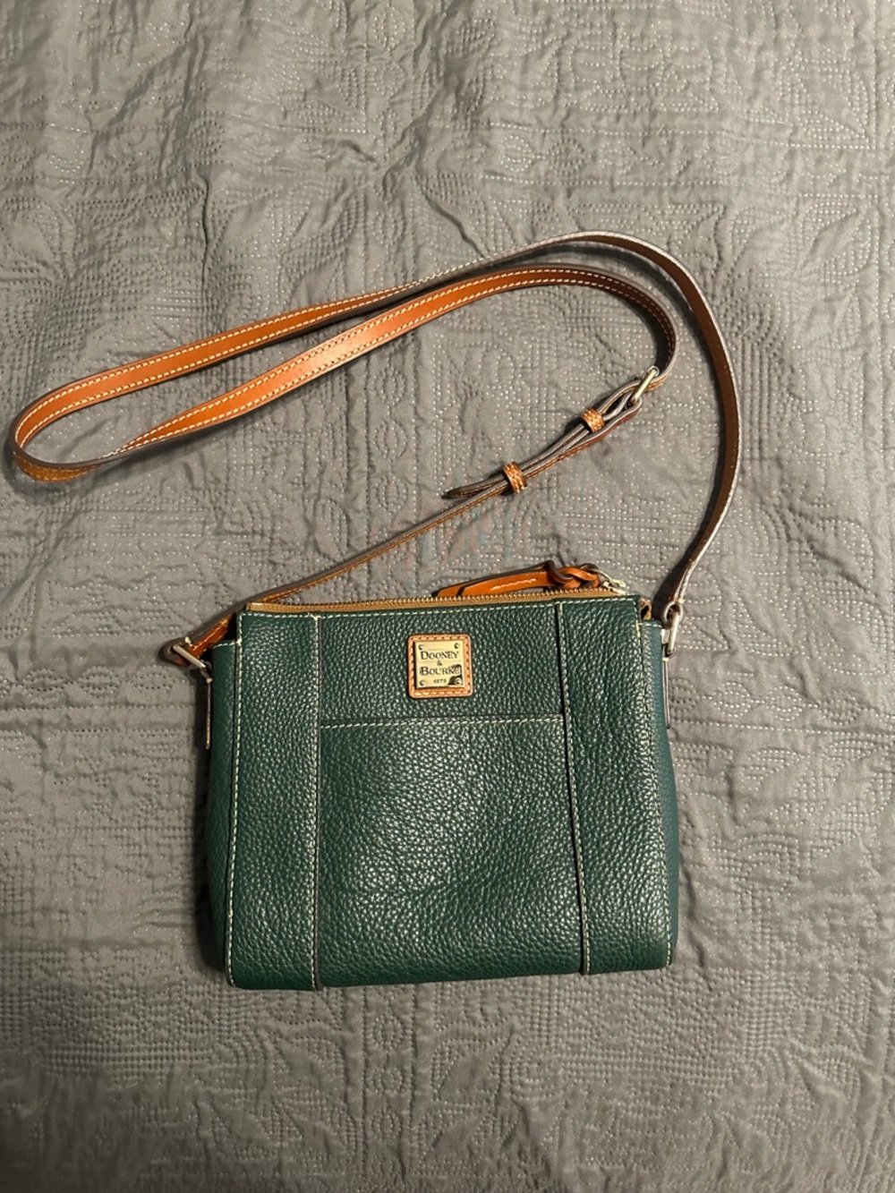 Dooney & Bourke Forest Green Pebbled Leather Crossbody with Tan Strap
